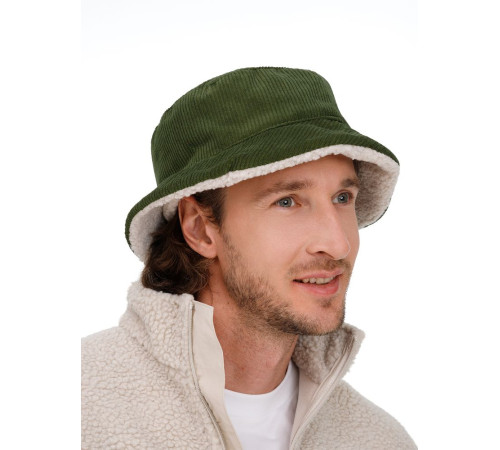 Панама Bucket двусторонняя утепленная, хаки с бежевым