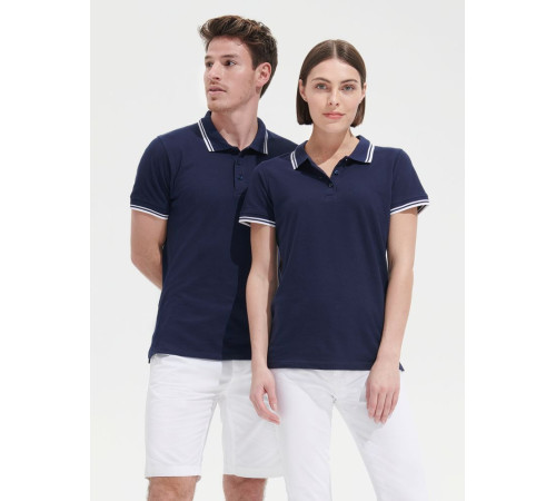 Рубашка поло женская Pasadena Women 200 с контрастной отделкой, темно-синяя с белым