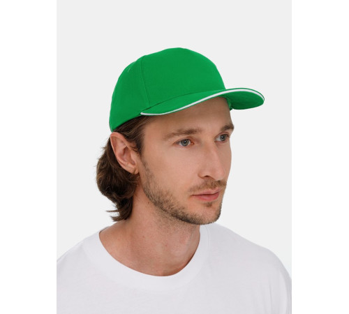 Бейсболка Classic 2.0, ярко-зеленая с белым кантом