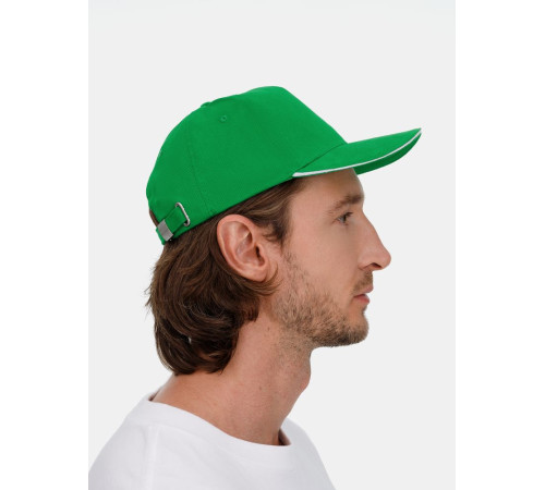 Бейсболка Classic 2.0, ярко-зеленая с белым кантом