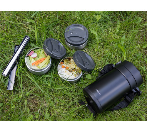 Термос для еды Jiayi в термочехле, черный