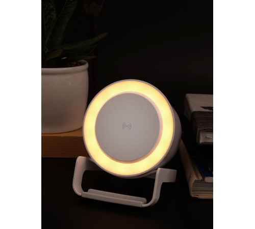 Лампа с колонкой и беспроводной зарядкой moonLight, белая