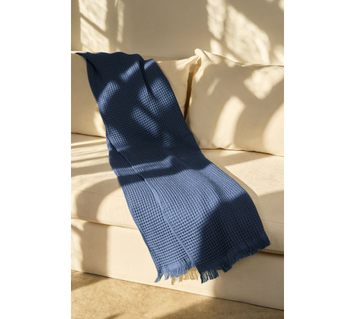 Плед вафельный Elenglect, темно-синий