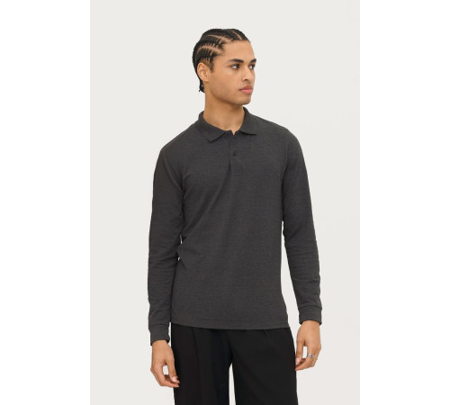 Рубашка поло мужская с длинным рукавом Perfect LSL Men, черный меланж