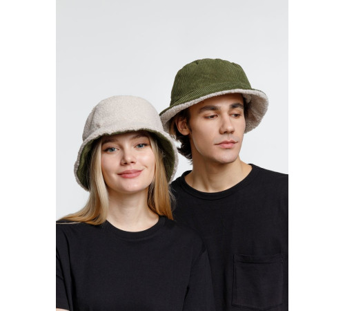 Панама Bucket двусторонняя утепленная, хаки с бежевым