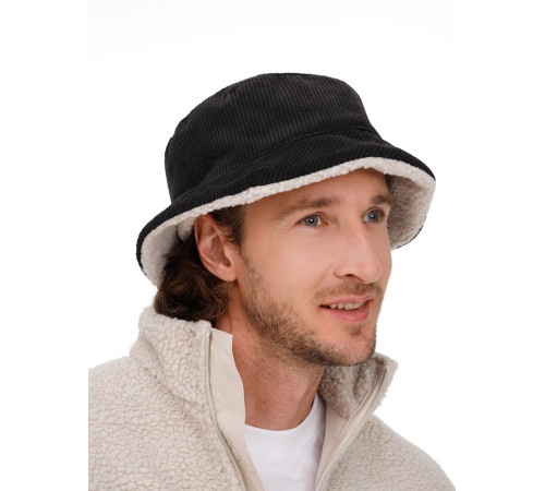 Панама Bucket двусторонняя утепленная, темно-серая с бежевым