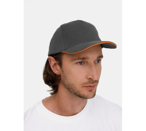Бейсболка Long Beach, серая с оранжевым