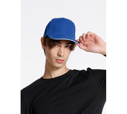 Бейсболка Classic, ярко-синяя с белым кантом