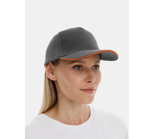 Бейсболка Long Beach, серая с оранжевым