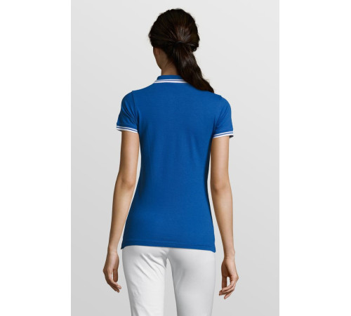 Рубашка поло женская Pasadena Women 200 с контрастной отделкой, ярко-синяя с белым