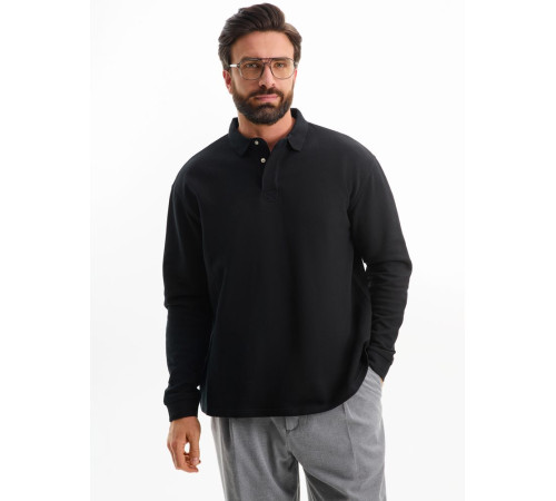 Рубашка поло оверсайз с длинным рукавом Heritage, черная