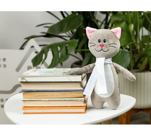 Мягкая игрушка Beastie Toys, котик с белым шарфом