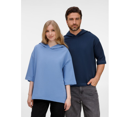 Футболка оверсайз унисекс с капюшоном Neofit, темно-синяя