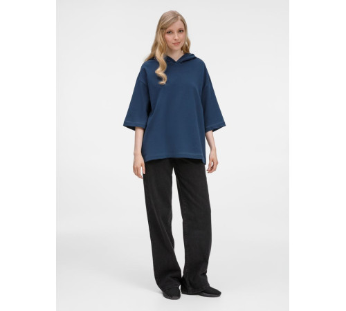 Футболка оверсайз унисекс с капюшоном Neofit, темно-синяя