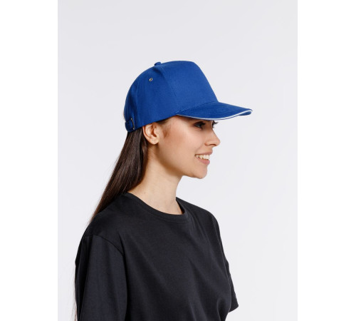 Бейсболка Classic, ярко-синяя с белым кантом