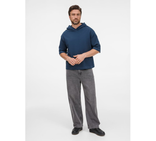 Футболка оверсайз унисекс с капюшоном Neofit, темно-синяя