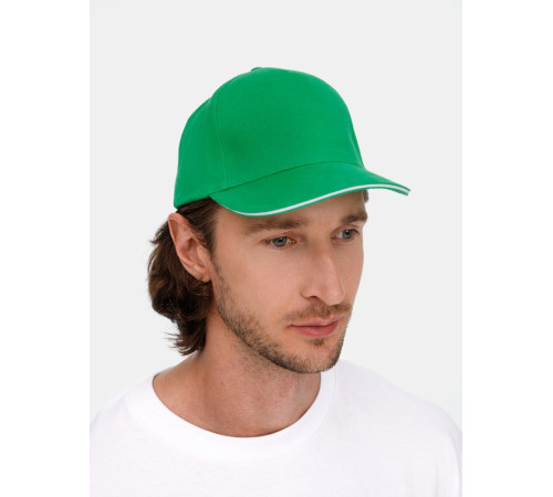 Бейсболка Long Beach, ярко-зеленая с белым