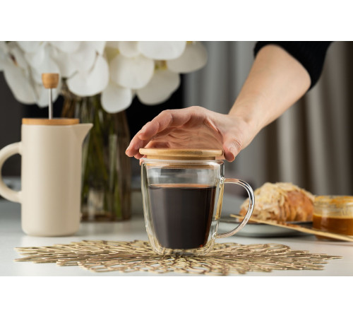 Кружка с двойными стенками Kupla с бамбуковой крышкой