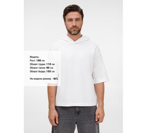 Футболка оверсайз унисекс с капюшоном Neofit, молочно-белая