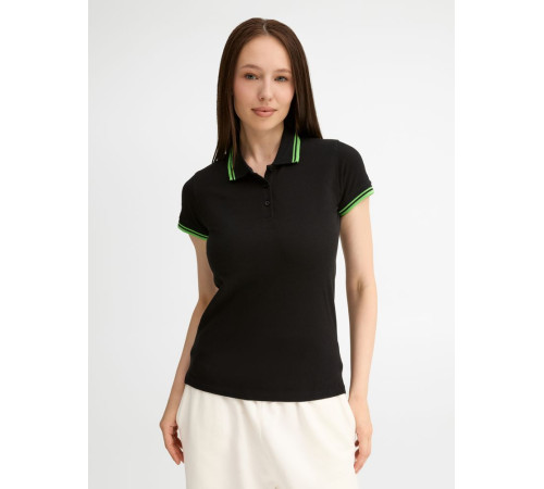 Рубашка поло женская Pasadena Women 200 с контрастной отделкой, черная с зеленым