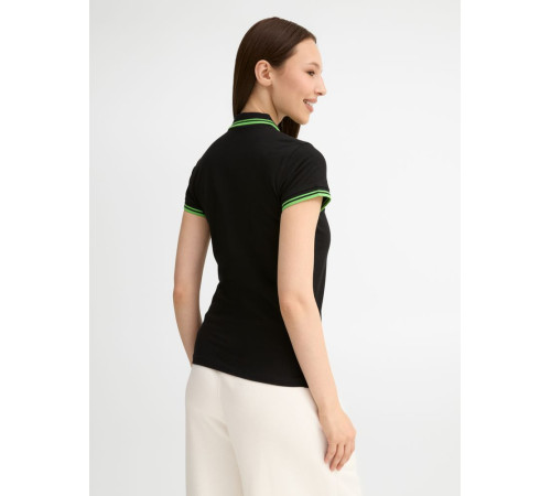 Рубашка поло женская Pasadena Women 200 с контрастной отделкой, черная с зеленым