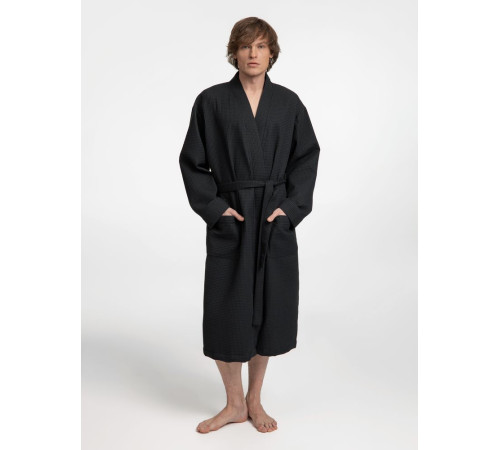 Халат вафельный Kimono, черный
