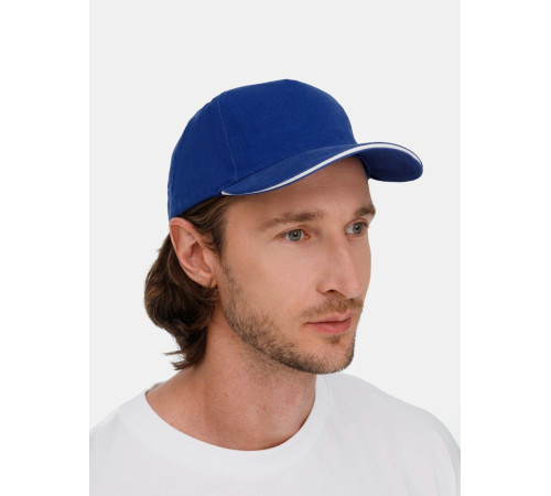Бейсболка Classic 2.0, ярко-синяя с белым кантом