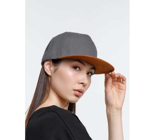 Бейсболка Foreside с прямым козырьком, серая с коричневым