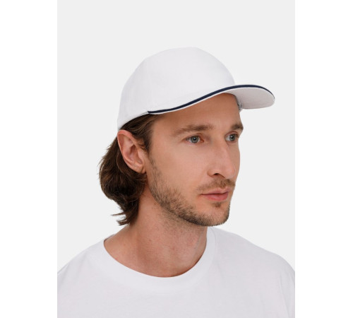 Бейсболка Classic 2.0, белая с темно-синим кантом