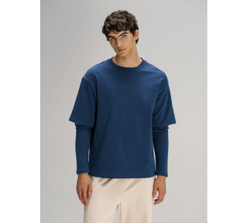 Футболка оверсайз с двойным рукавом Kosmos, темно-синяя