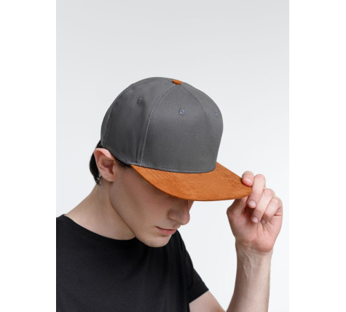 Бейсболка Foreside с прямым козырьком, серая с коричневым