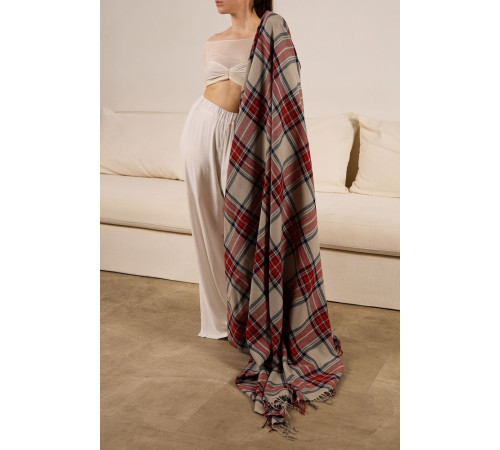 Плед «Валдай», бежевый с красным и синим