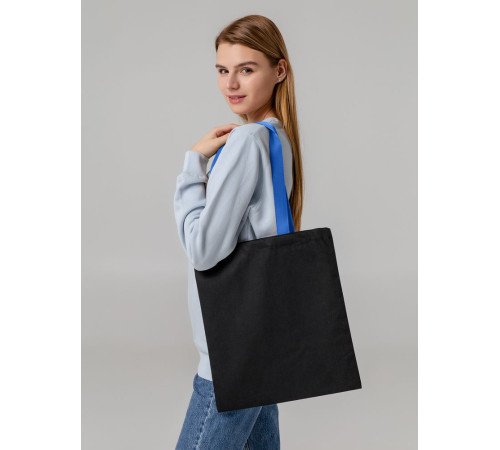 Холщовая сумка BrighTone, черная с ярко-синими ручками