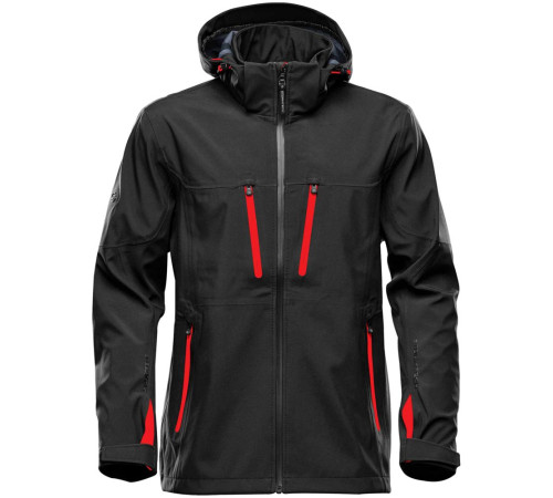 Куртка софтшелл мужская Patrol, черная с красным