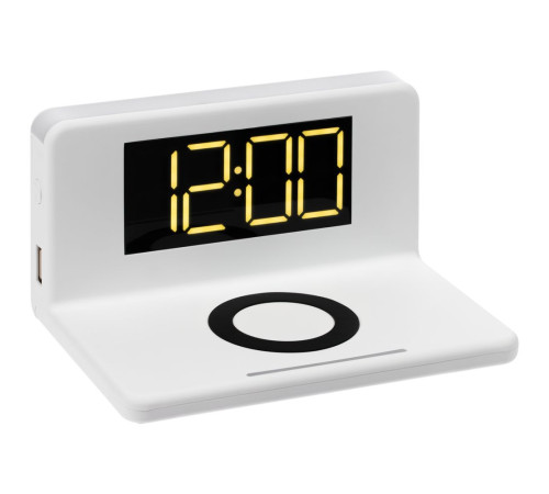 Часы настольные с беспроводным зарядным устройством Pitstop, белые