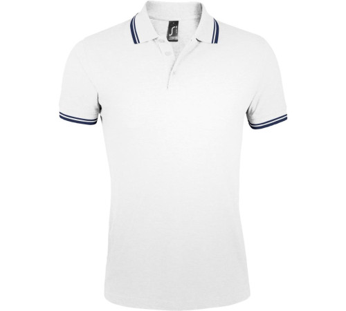 Рубашка поло мужская Pasadena Men 200 с контрастной отделкой, белая с синим