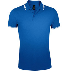 Рубашка поло мужская Pasadena Men 200 с контрастной отделкой, ярко-синяя с белым