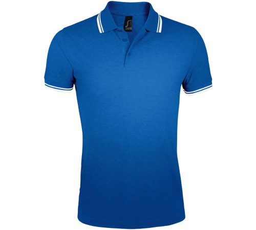 Рубашка поло мужская Pasadena Men 200 с контрастной отделкой, ярко-синяя с белым