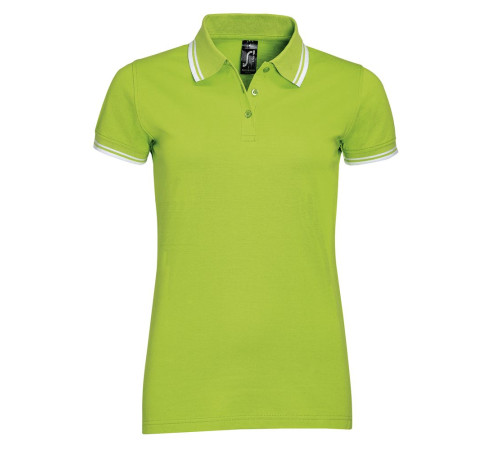 Рубашка поло женская Pasadena Women 200 с контрастной отделкой, зеленый лайм с белым