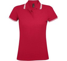 Рубашка поло женская Pasadena Women 200 с контрастной отделкой, красная с белым