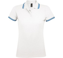 Рубашка поло женская Pasadena Women 200 с контрастной отделкой, белая с голубым