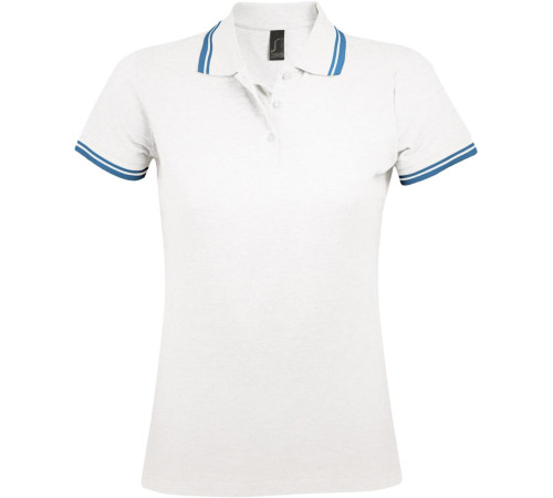 Рубашка поло женская Pasadena Women 200 с контрастной отделкой, белая с голубым
