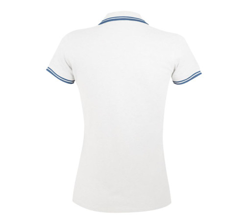 Рубашка поло женская Pasadena Women 200 с контрастной отделкой, белая с голубым