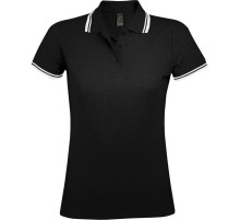 Рубашка поло женская Pasadena Women 200 с контрастной отделкой, черная с белым