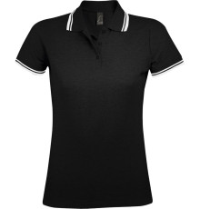 Рубашка поло женская Pasadena Women 200 с контрастной отделкой, черная с белым