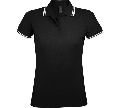 Рубашка поло женская Pasadena Women 200 с контрастной отделкой, черная с белым