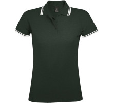 Рубашка поло женская Pasadena Women 200 с контрастной отделкой, зеленая с белым