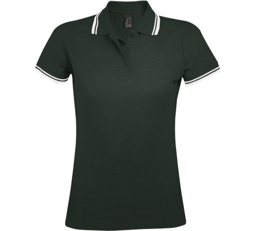 Рубашка поло женская Pasadena Women 200 с контрастной отделкой, зеленая с белым