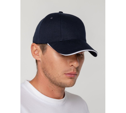 Бейсболка Canopy, темно-синяя с белым кантом