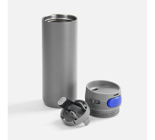 Термостакан X1 с цветной кнопкой, серый с синим